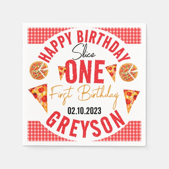 Serviette En Papier Pizza pour bébés tranche moderne 1er anniversaire (Devant)