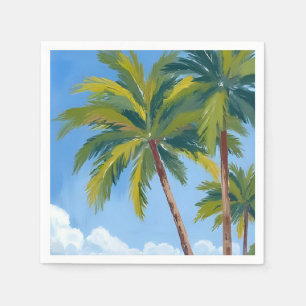 Serviette En Papier Plage aux palmiers   Aquarelle tropicale bleue