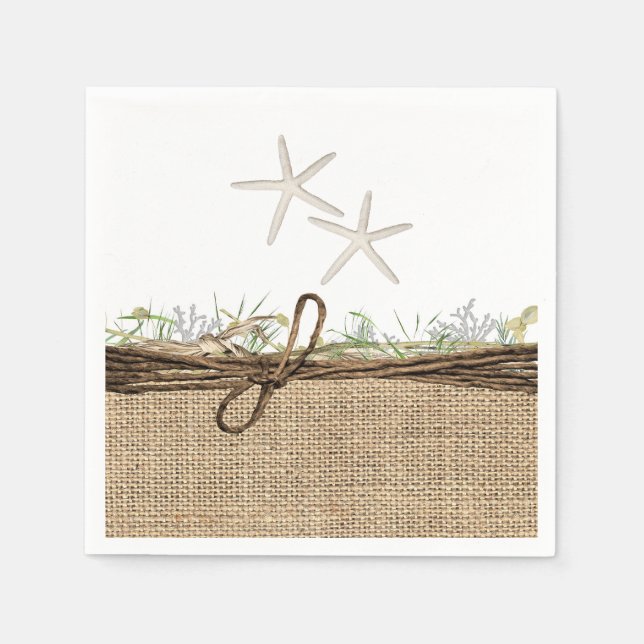 Serviette En Papier Plage côtière rustique Starfish Burlap & Greenery (Devant)