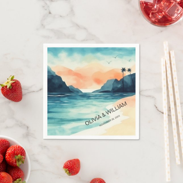 Serviette En Papier Plage d'aquarelle minimale (En situation)