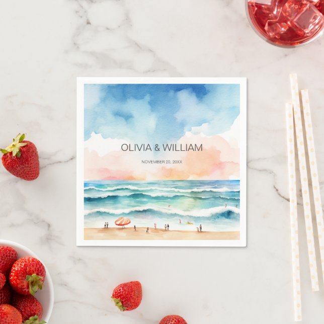 Serviette En Papier Plage d'aquarelle minimale (En situation)