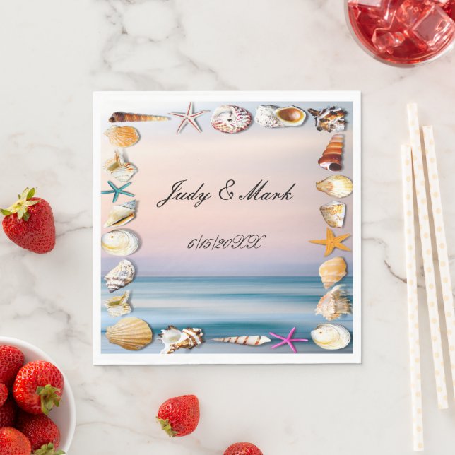 Serviette En Papier Plage De Sable Tropical Et Coquillages Papier (En situation)