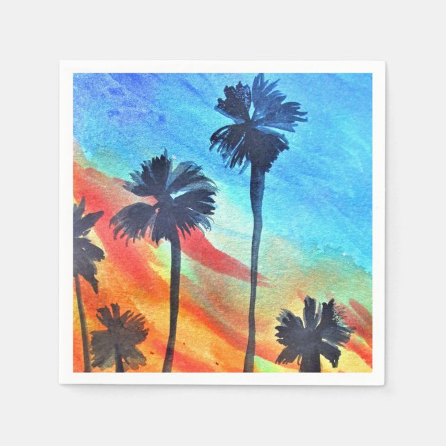 Serviette En Papier Plage de Sunset Palm Tree art surf (Devant)