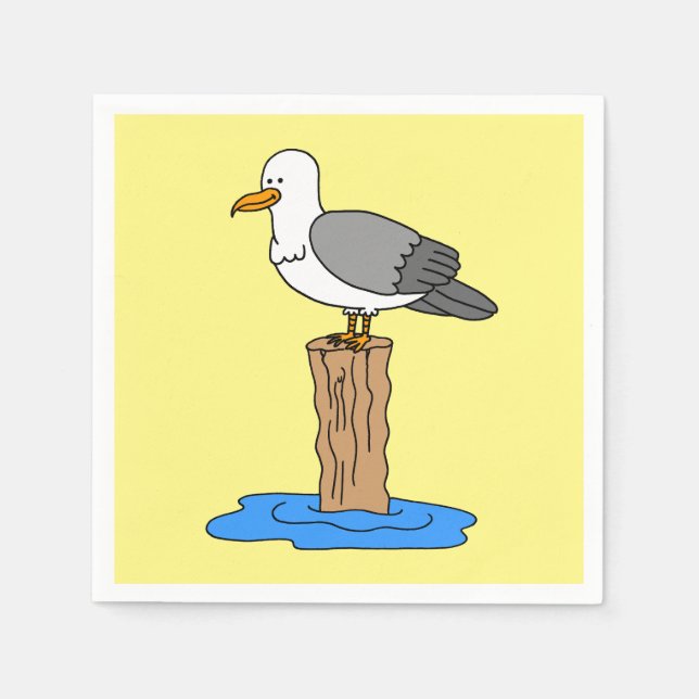 Serviette En Papier Plage d'été de caricature de mouette (Devant)