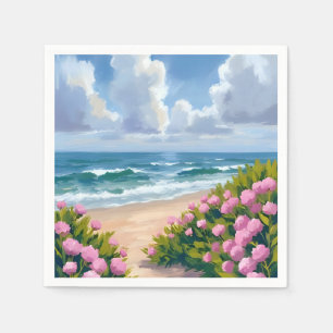 Serviette En Papier Plage en fleurs   Hydrangea rose Côte océane côtiè