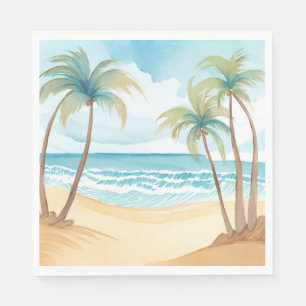 Serviette En Papier Plage Hawaïenne Aquarelle Tropicale Arbre Palmie