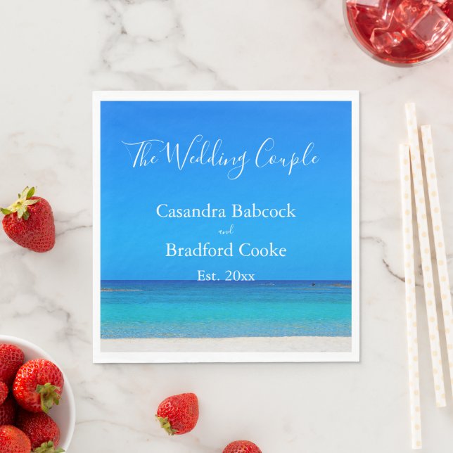 Serviette En Papier Plage Mariage Blue Ocean Napkins (En situation)