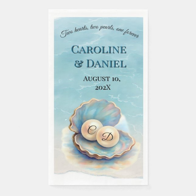 Serviette En Papier Plage Mariage Pearls Shell Elégant thème Océan (Devant)
