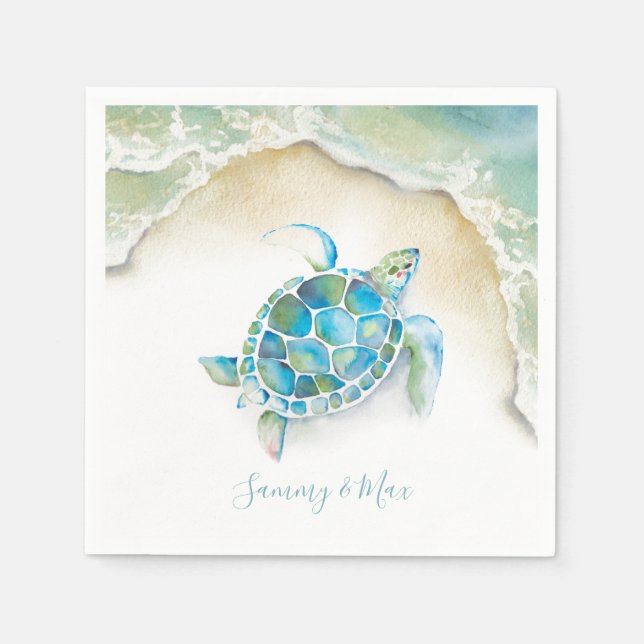 Serviette En Papier Plage Mariage serviettes Tortue de mer (Devant)