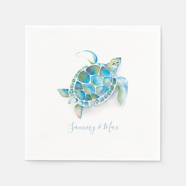 Serviette En Papier Plage Mariage serviettes Tortue de mer (Devant)