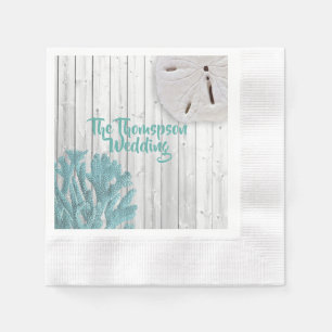Serviette En Papier Plage Monogramme Bois Turquoise Corail Papier serv