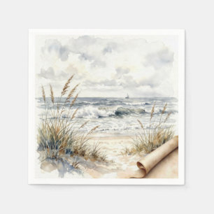 Serviette En Papier Plage océanique à l'aquarelle avec papier enroulé