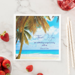 Serviette En Papier Plage, Palmiers Mariage Océan