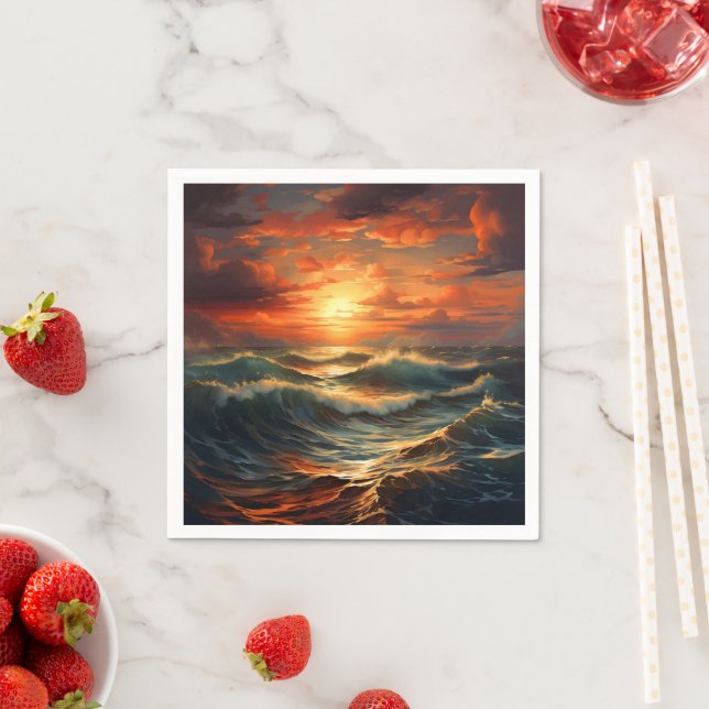 Serviette En Papier Plage panoramique Coucher de soleil Golden Nature (En situation)