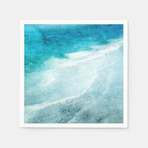 Serviette En Papier Plage Retro - Océan bleu Turquoise côtier Aquare