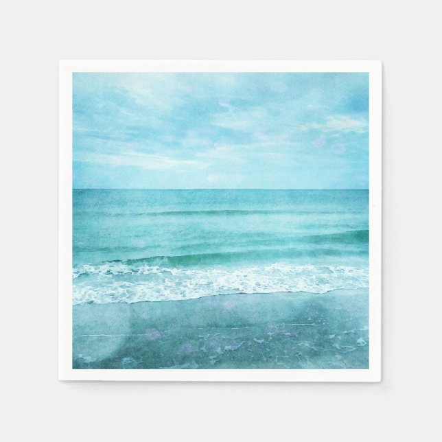 Serviette En Papier Plage Retro - Océan côtier Aquarelle bleu Turquois (Devant)
