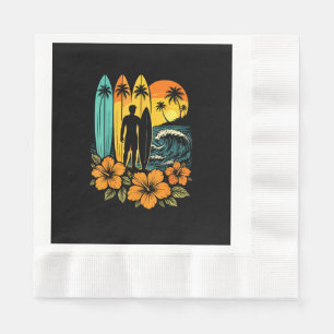 Serviette En Papier Plage Rétro Surf Coucher de Soleil Tropical