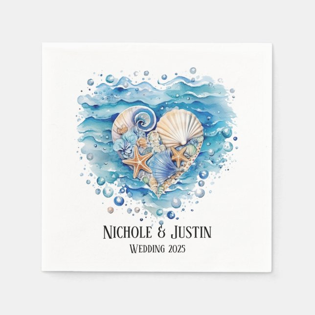 Serviette En Papier Plage Scène Starfish Mariage (Devant)