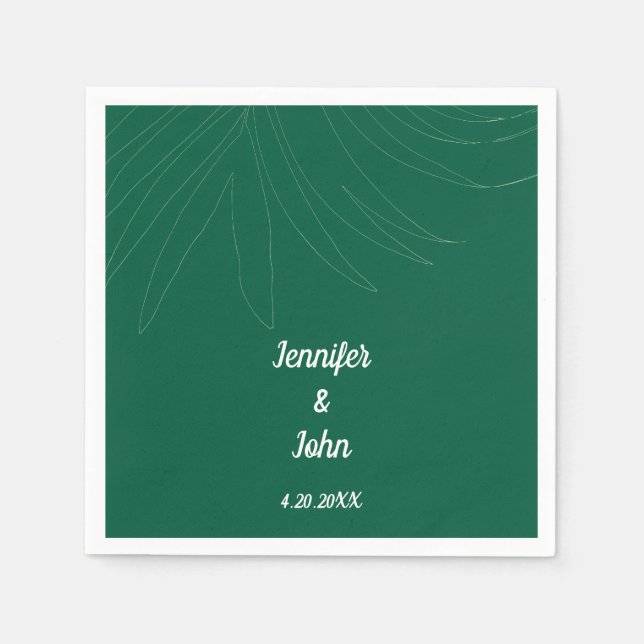 Serviette En Papier Plage Tropical Palm Leaf Chasseur de mariage Green (Devant)
