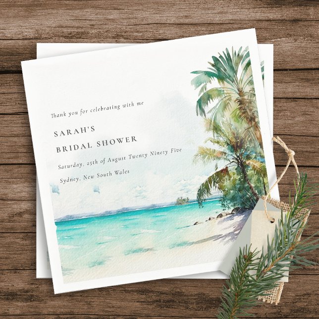 Serviette En Papier Plage Tropicale Aquarelle Palmiers Fête de Mariage (Créateur téléchargé)
