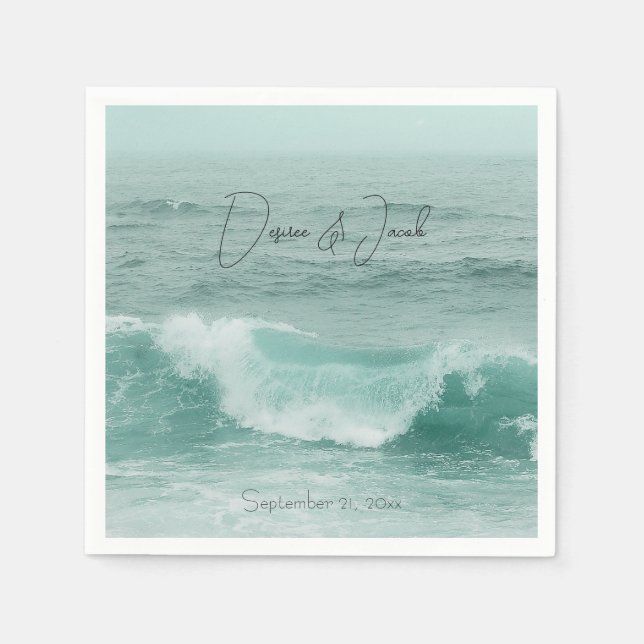Serviette En Papier Plage Turquoise Blanc Marine (Devant)