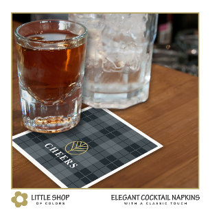 Serviette En Papier Plaid élégant à carreaux noir et or tartan avec mo