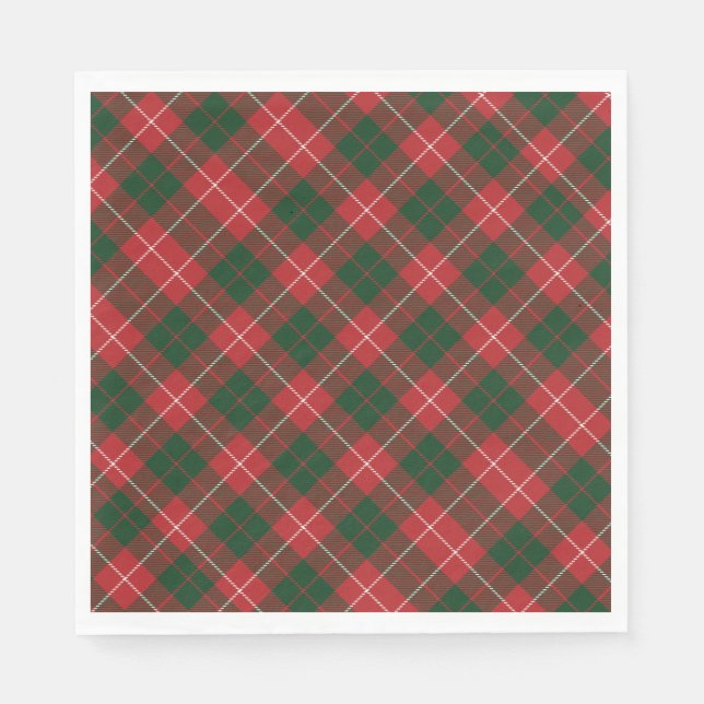 Serviette En Papier Plaid Rustique Tartan Rouge Vert Vacances familial (Devant)