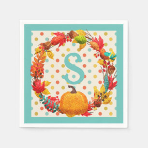 Serviette En Papier Plaisir automne citrouille wreath polka point turq