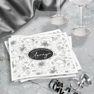 Serviette En Papier Plan floral esquissé Motif gris/Wht ID939