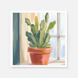Serviette En Papier Plante de cactus Aquarelle botanique verte