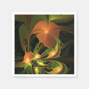 Serviette En Papier Plante de fantaisie abstraite vert rouille marron