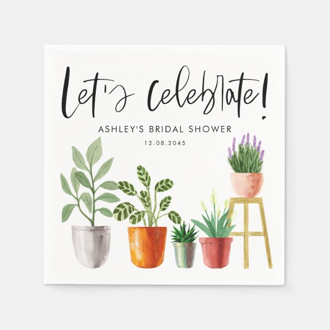 Serviette En Papier Plantes en pot à l'aquarelle bohème pour une baby  (Devant)