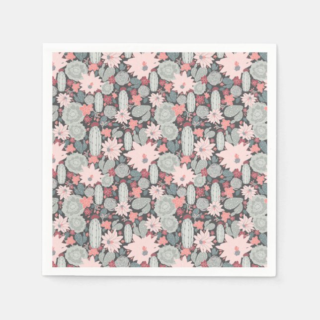 Serviette En Papier Plantes Succulentes Et Cactus Dans Un Motif Rose M (Devant)