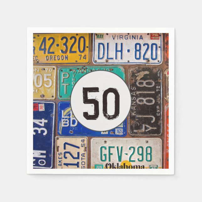 Serviette En Papier Plaque de licence rouillée 50e anniversaire (Devant)