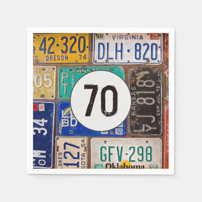 Serviette En Papier Plaque de licence rouillée 70e Anniversaire servie (Devant)