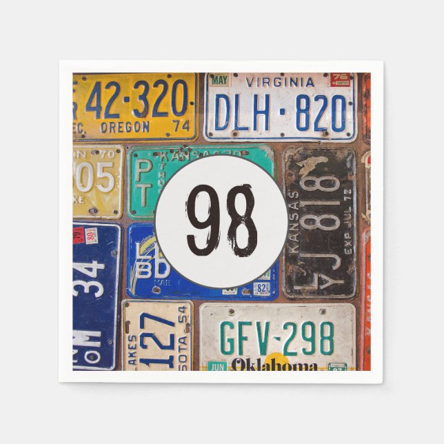 Serviette En Papier Plaque de licence rouillée 98e Anniversaire servie (Devant)