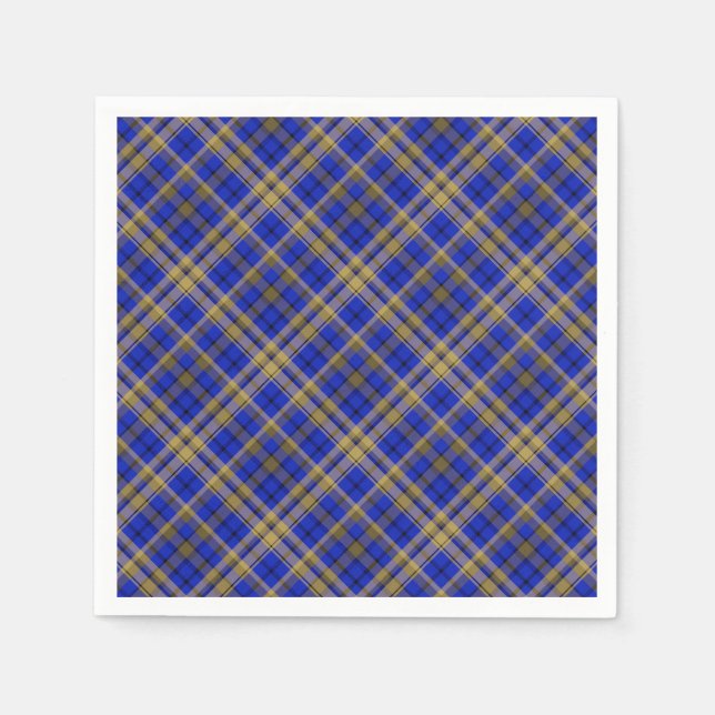 Serviette En Papier Plaque de tartan bleu et jaune. (Devant)