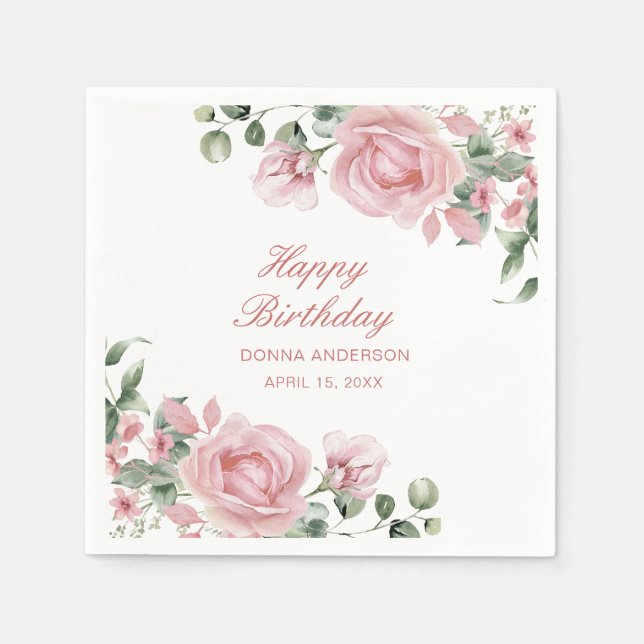 Serviette En Papier Plate de fête d'anniversaire rose Rose (Devant)