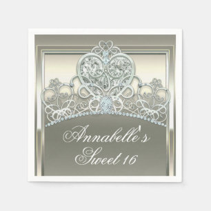 Serviette En Papier Platine ivoire princesse coeur Tiara fête d'annive