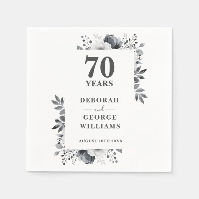 Serviette En Papier Platinum Elegant Floral 70e anniversaire Mariage (Devant)