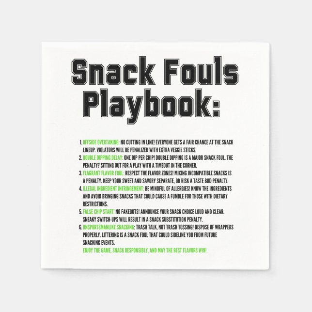 Serviette En Papier Playbook Snack Fouls (Devant)