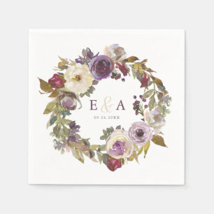 Serviette En Papier Plum et ivoire Floral Mariage d'aquarelle