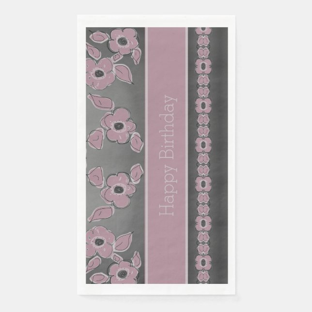 Serviette En Papier Plum Floral Et Gris (Devant)