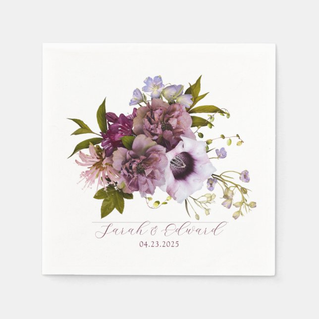 Serviette En Papier Plum pourpre de l'aubergine Floral (Devant)
