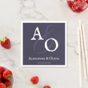 Serviette En Papier Plum violet minimaliste Mariage Monogramme