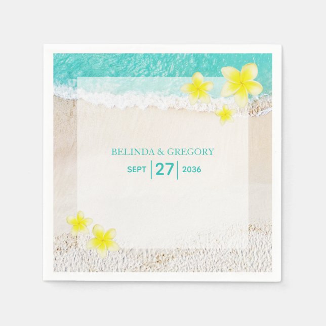 Serviette En Papier Plumeria jaune Frangipani Plage tropicale Mariage (Devant)