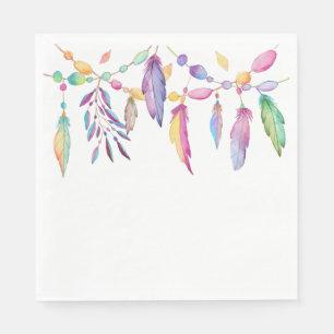 Serviette En Papier Plumes Bohème Mariage Indien Amérindien Fête