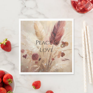 Serviette En Papier Plumes de Boho à crème rouge Floral