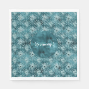 Serviette En Papier Plumes de paon glam turquoise