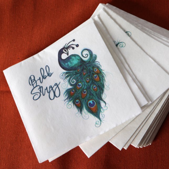 Serviette En Papier Plumes de paon Peacocks Turquoises (Créateur téléchargé)
